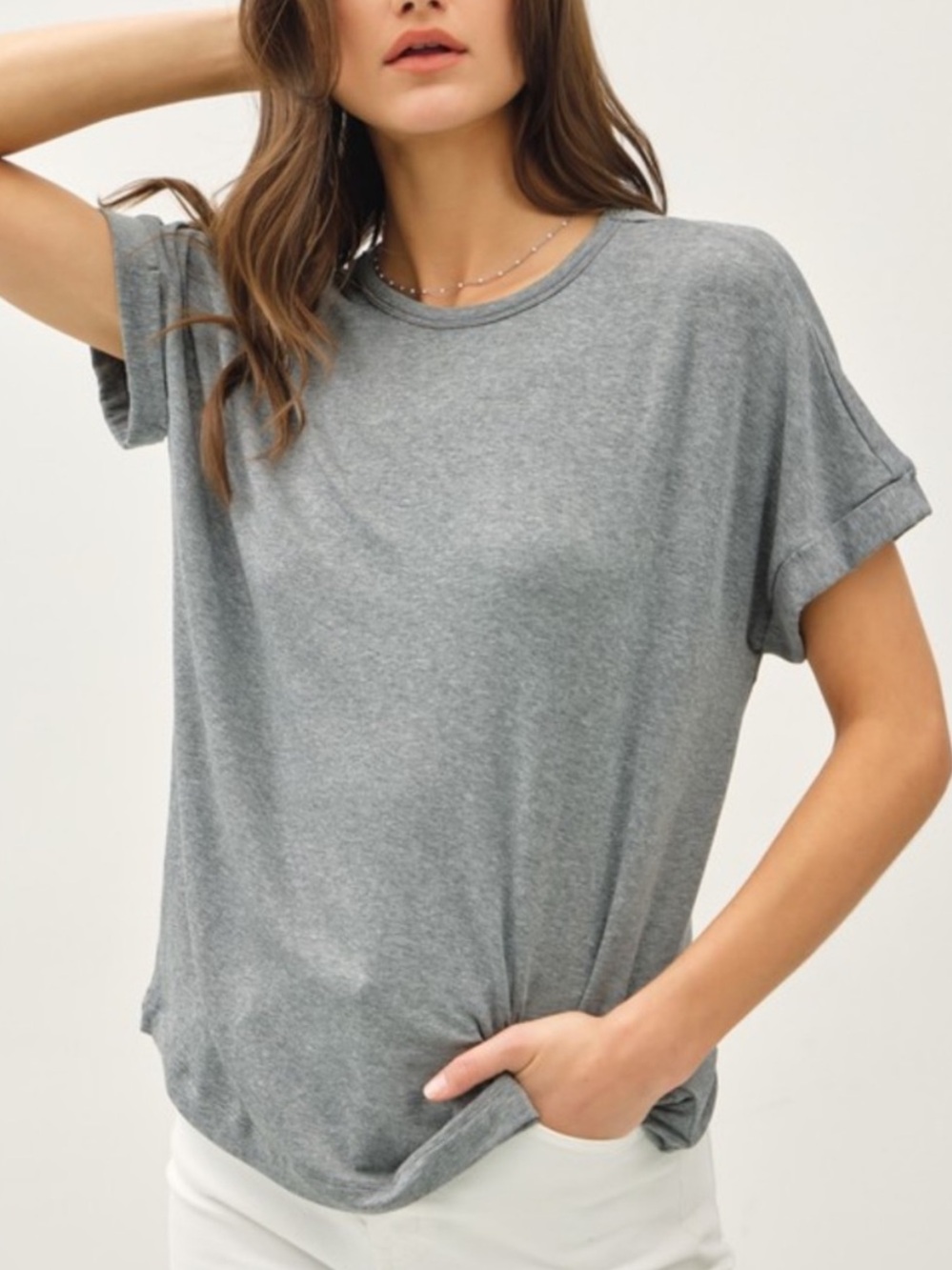 Cuffed Sleeve Oversized Round Neck Tee
